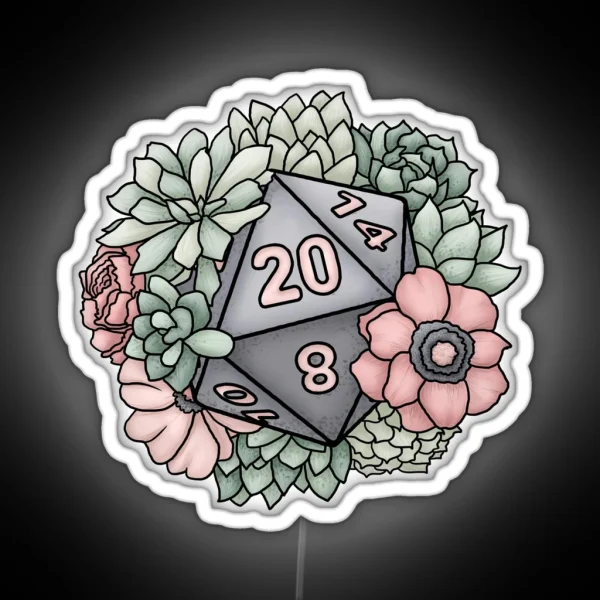 Succulent D20 Tabletop RPG Gaming Dice RGB Neon Sign