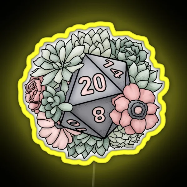 Succulent D20 Tabletop RPG Gaming Dice RGB Neon Sign