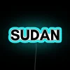 Sudanese cityscape with vibrant neon lights at dusk