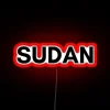 Sudanese neon sign in vibrant red hues, illuminated at night