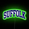 Suffolk University College illuminated sign with curved font