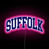 Suffolk University College Sign with Curved Font in Neon Pink