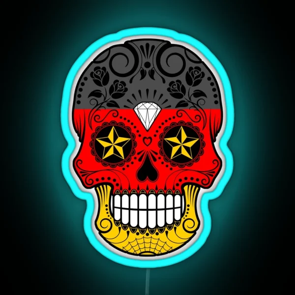 Sugar Skull With Roses And Flag Of Germany RGB Neon Sign
