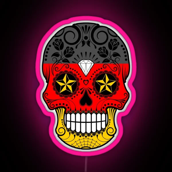 Sugar Skull With Roses And Flag Of Germany RGB Neon Sign