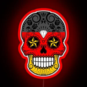 Sugar Skull With Roses And Flag Of Germany RGB Neon Sign