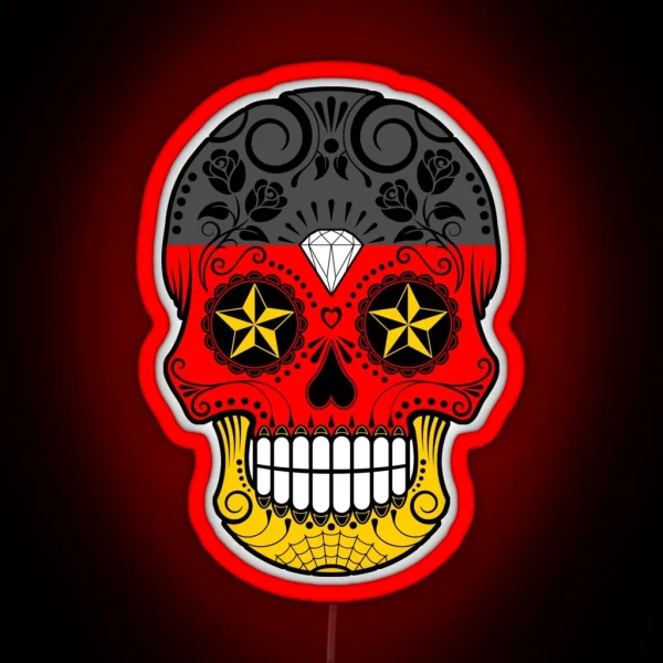 Sugar Skull With Roses And Flag Of Germany RGB Neon Sign