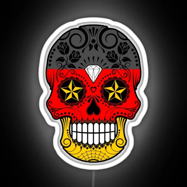 Sugar Skull With Roses And Flag Of Germany RGB Neon Sign