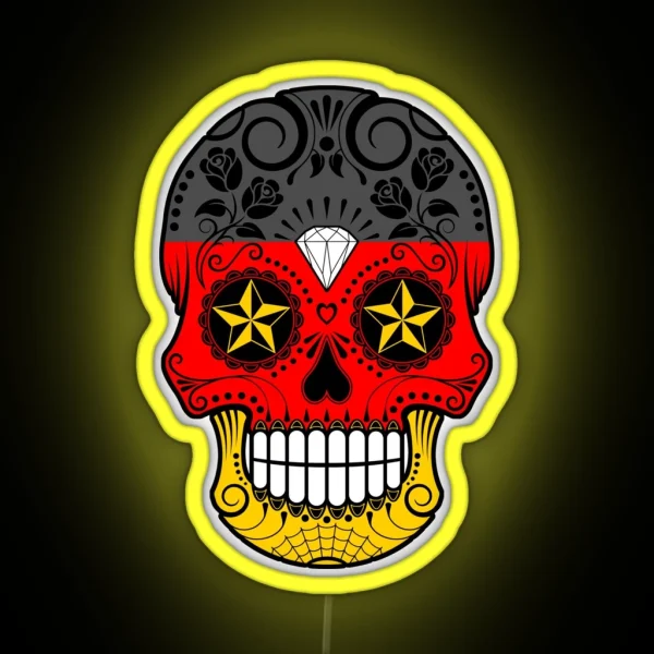 Sugar Skull With Roses And Flag Of Germany RGB Neon Sign