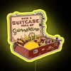 A bright yellow suitcase with neon sign lights surrounding it, conveying a sense of excitement and travel in the summer se...