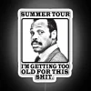 Vintage neon sign reading 'Summer Tour' with a humorous take on aging.
