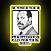 Neon sign with playful summer tour theme, featuring colorful graphics and bold typography.