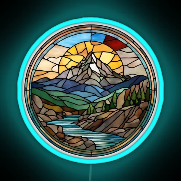 Sun Over Mountain Stained Glass RGB Neon Sign