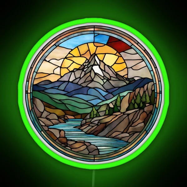 Sun Over Mountain Stained Glass RGB Neon Sign