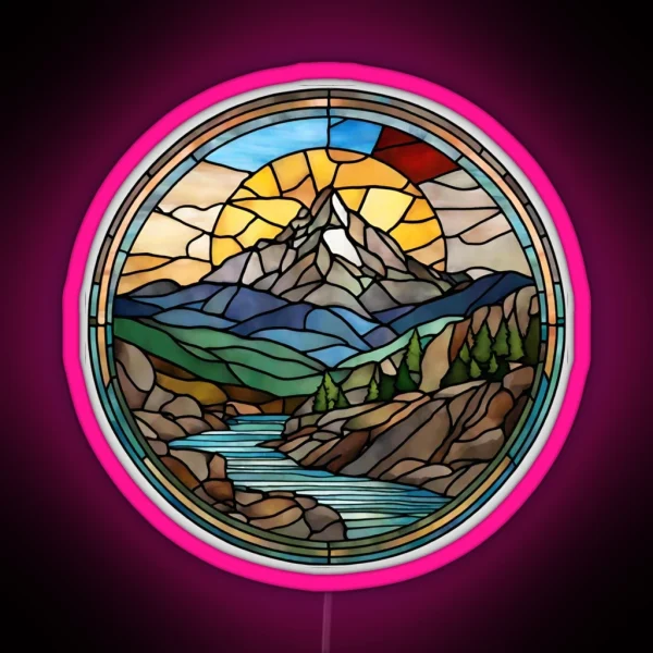 Sun Over Mountain Stained Glass RGB Neon Sign