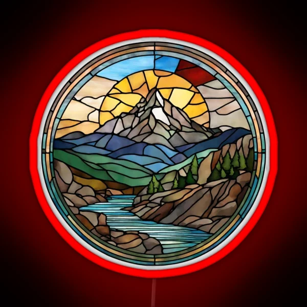 Sun Over Mountain Stained Glass RGB Neon Sign