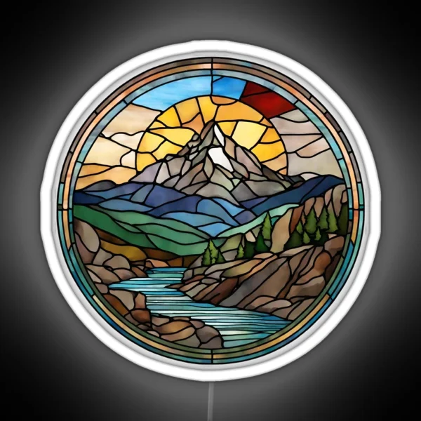 Sun Over Mountain Stained Glass RGB Neon Sign