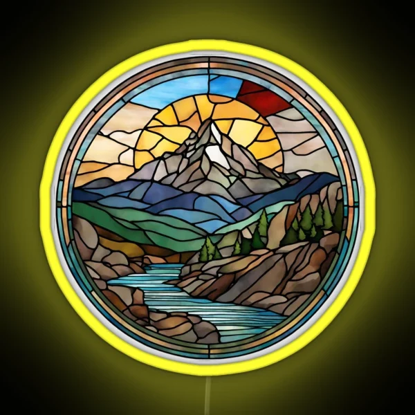 Sun Over Mountain Stained Glass RGB Neon Sign