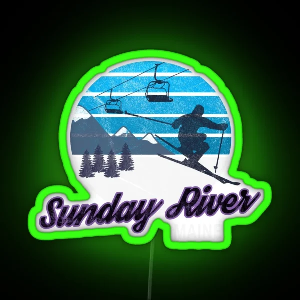 Sunday River Newry Maine New England USA Ski Resort Snowboarding Winter Skiing Wear Led Hoodies Sweaters And Jumpers RGB Neon Sign