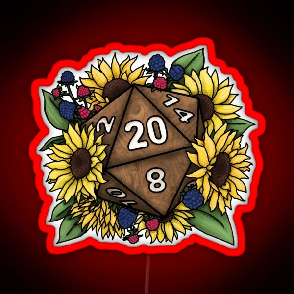 Sunflower D20 Tabletop RPG Gaming Dice RGB Neon Sign