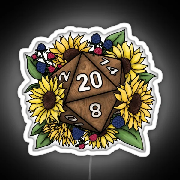 Sunflower D20 Tabletop RPG Gaming Dice RGB Neon Sign