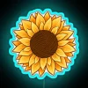 Vibrant sunflowers surrounded by neon yarn on a colorful background.