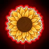Neon sunflower with vibrant yarn details, highlighted in bright red.