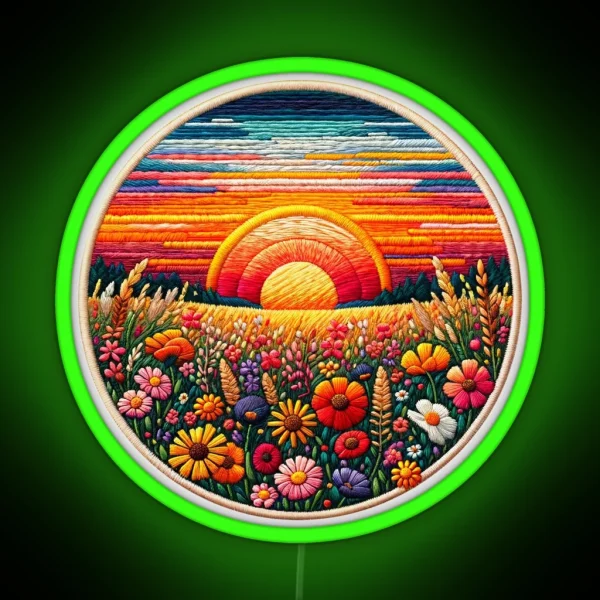 Sunrise And Wildflowers Embroidered Style RGB Neon Sign