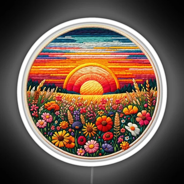 Sunrise And Wildflowers Embroidered Style RGB Neon Sign