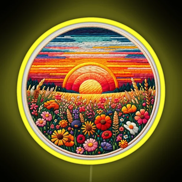 Sunrise And Wildflowers Embroidered Style RGB Neon Sign