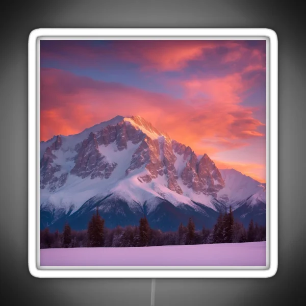 Sunrise Over Snowy Mountains RGB Neon Sign
