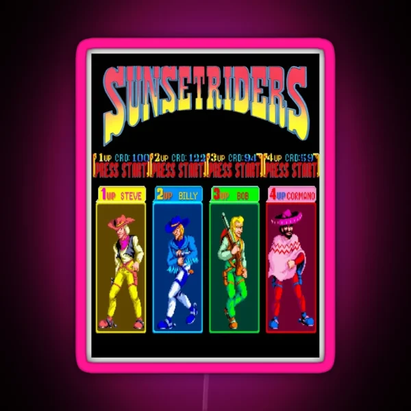 Sunset Riders Character Select RGB Neon Sign