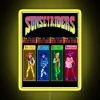 Neon-lit character select screen at sunset in vibrant yellow hues.