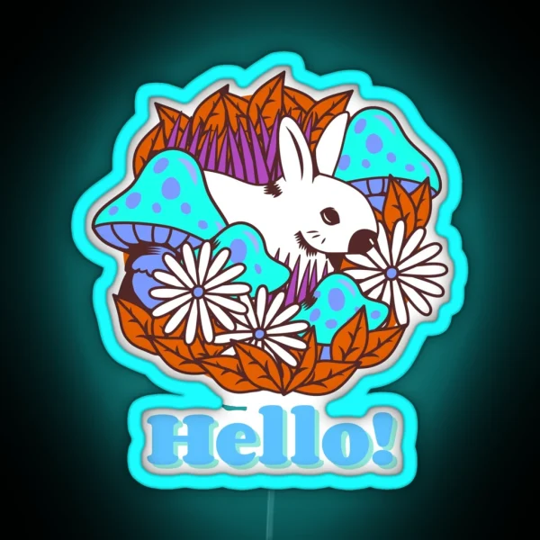 Super Cute Kawaii Fly Agaric Mushroom With Rabbit Cute RGB Neon Sign