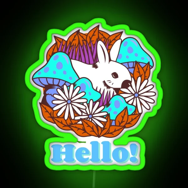 Super Cute Kawaii Fly Agaric Mushroom With Rabbit Cute RGB Neon Sign
