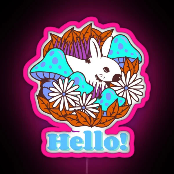 Super Cute Kawaii Fly Agaric Mushroom With Rabbit Cute RGB Neon Sign