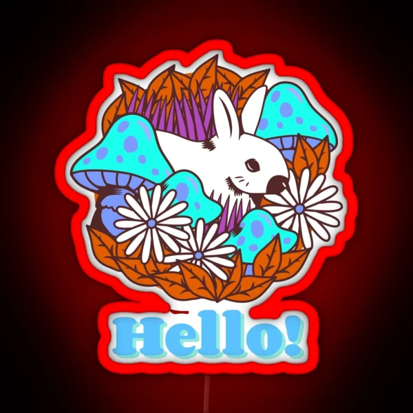 Super Cute Kawaii Fly Agaric Mushroom With Rabbit Cute RGB Neon Sign