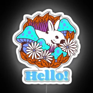 Super Cute Kawaii Fly Agaric Mushroom With Rabbit Cute Kawaii Art RGB Neon Sign