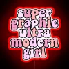 Ultra modern woman standing in front of a vibrant, neon-lit RGB sign with red accents.