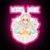 Large, neon pink LED sign reading 'Super Sonico Mega Milk'