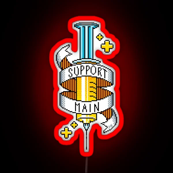 Support Main Gamer Yellow Pixel Art Syringe RGB Neon Sign