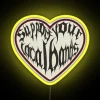 Neon sign with RGB colors promoting local bands in support of live music community.