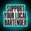 Supporting local bartenders in a vibrant party atmosphere with neon lights and colorful drinks.