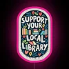 Delicate sketch book with neon pink illuminations in a local library setting.