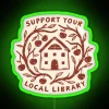 Neon sign reading "Support Your Local Library" in RGB colors.