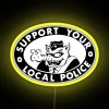Neon sign supporting local police with RGB colors.