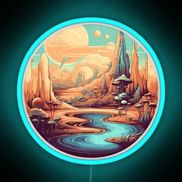 Surreal Dreamscape Oasis In The Desert RGB Neon Sign