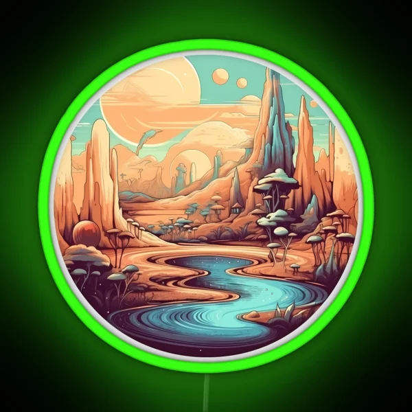 Surreal Dreamscape Oasis In The Desert RGB Neon Sign
