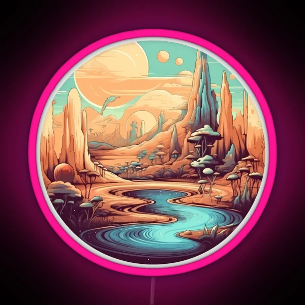 Surreal Dreamscape Oasis In The Desert RGB Neon Sign