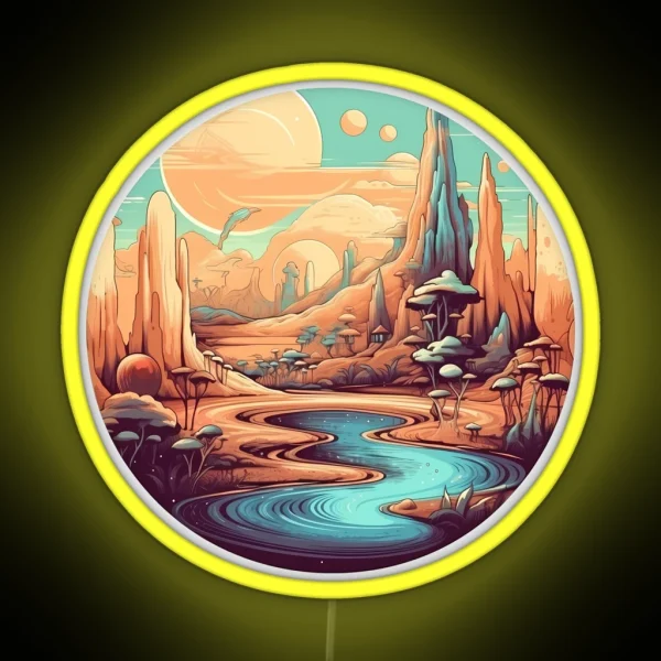 Surreal Dreamscape Oasis In The Desert RGB Neon Sign