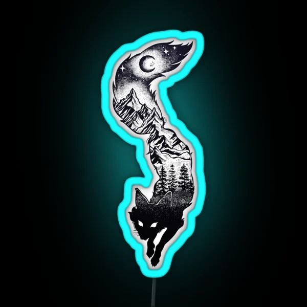Surreal Fox Silhouette With Mountains Tress RGB Neon Sign